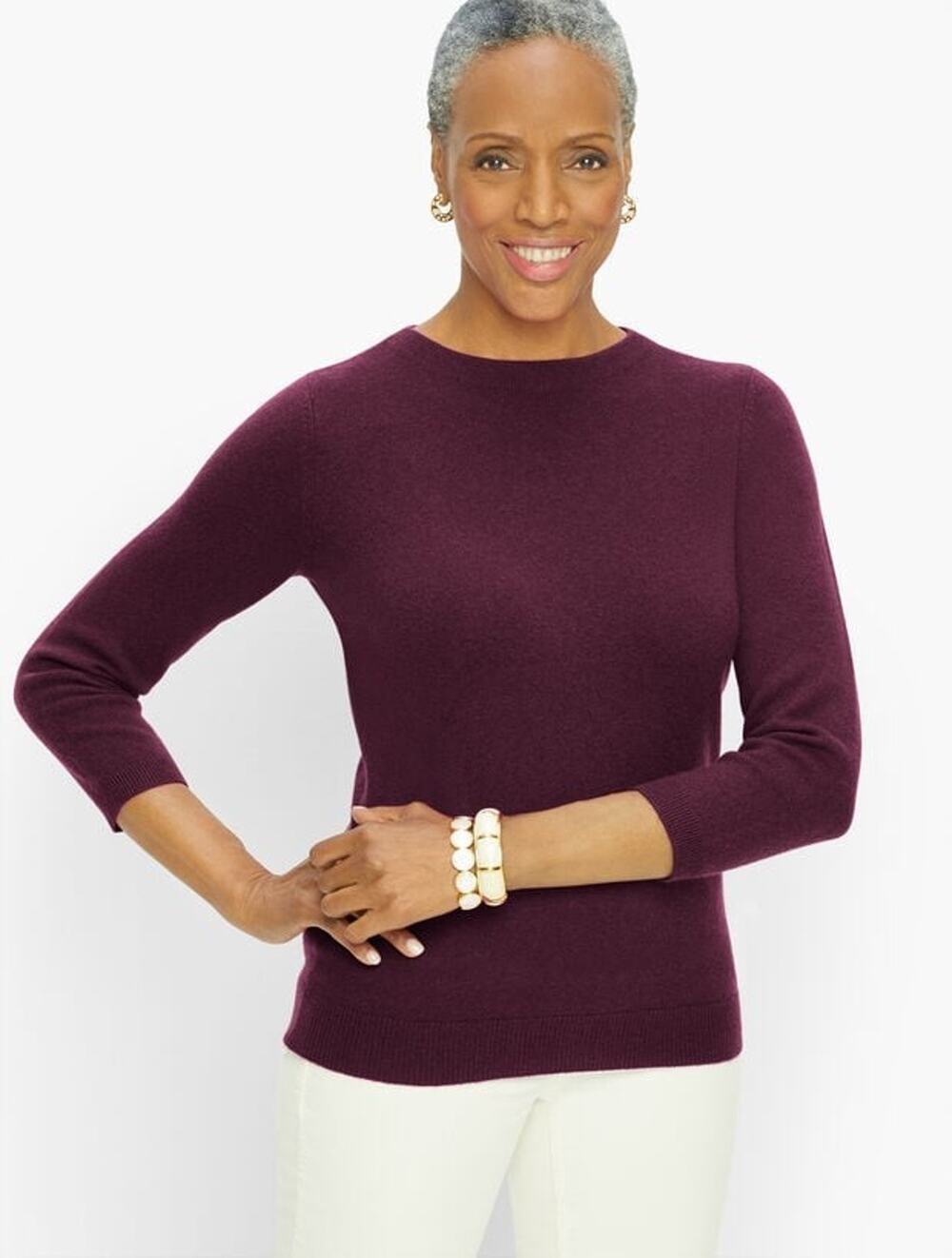 Talbots Audrey Purple Pure Cashmere Three Quarter Length Sweater Sz M